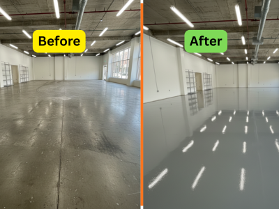 High-gloss epoxy floor in a commercial showroom in Sohar