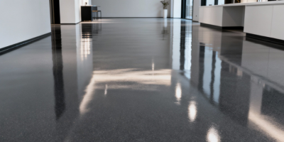 Seamless epoxy flooring in a warehouse