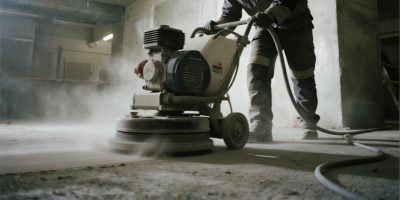 Industrial floor grinding machine in action